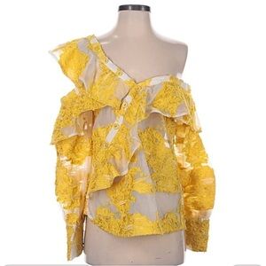 Self-Portrait Yellow Jacquard Floral Top